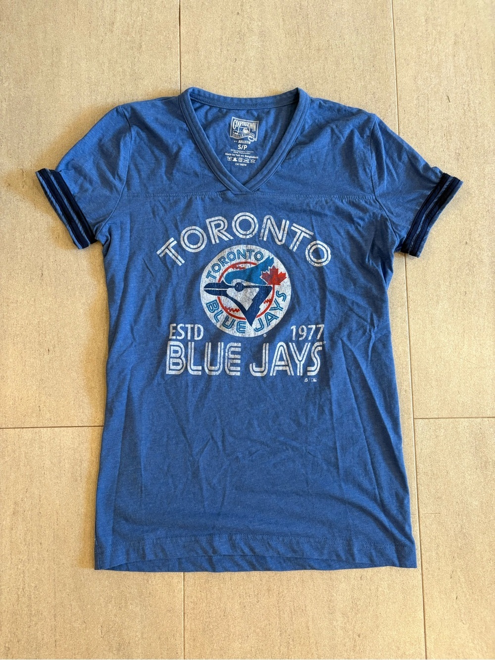MLB Toronto Blue Jays Junior Women's Distressed Cooperstown V-Neck T-Shirt